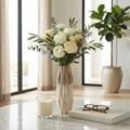Decorative Vase - Ivory Ceramic Textured Faceted, 13 in.