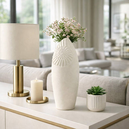 Decorative Vase - Ivory Ceramic Nautilus Shell Form, 21 in.