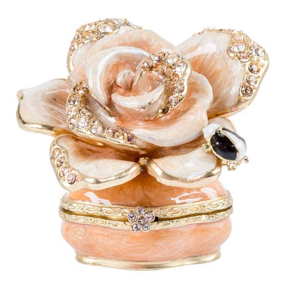 Jay Strongwater Rosalie Rose - Boudoir Decorative Box, Gold Crystal Enamel Gold-Finished