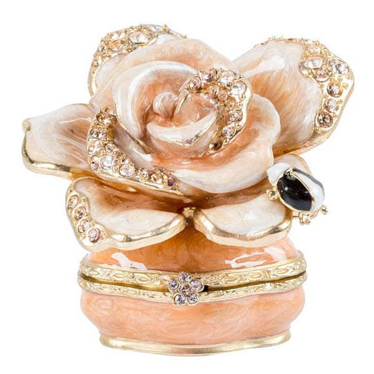 Jay Strongwater Rosalie Rose - Boudoir Decorative Box, Gold Crystal Enamel Gold-Finished