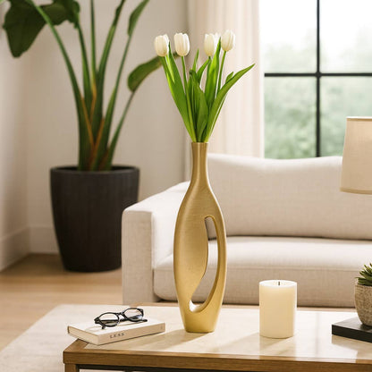 Decorative Vase - Champagne Metal Elongated Form, 23 in.
