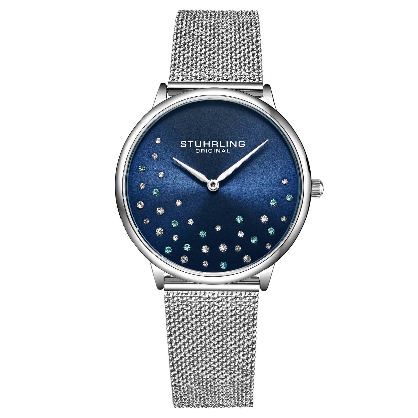 Stuhrling Original Symphony 3928 Women's Quartz Watch, 35mm, Blue Dial, Silver-Tone Mesh Bracelet