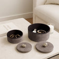 Boxes Set of 2 - Gray Wood Suede with Lid Knob, 6/8 in.