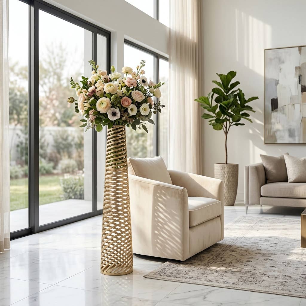 Decorative Vase - Gold Metal Large Textured Floor, 58 in.