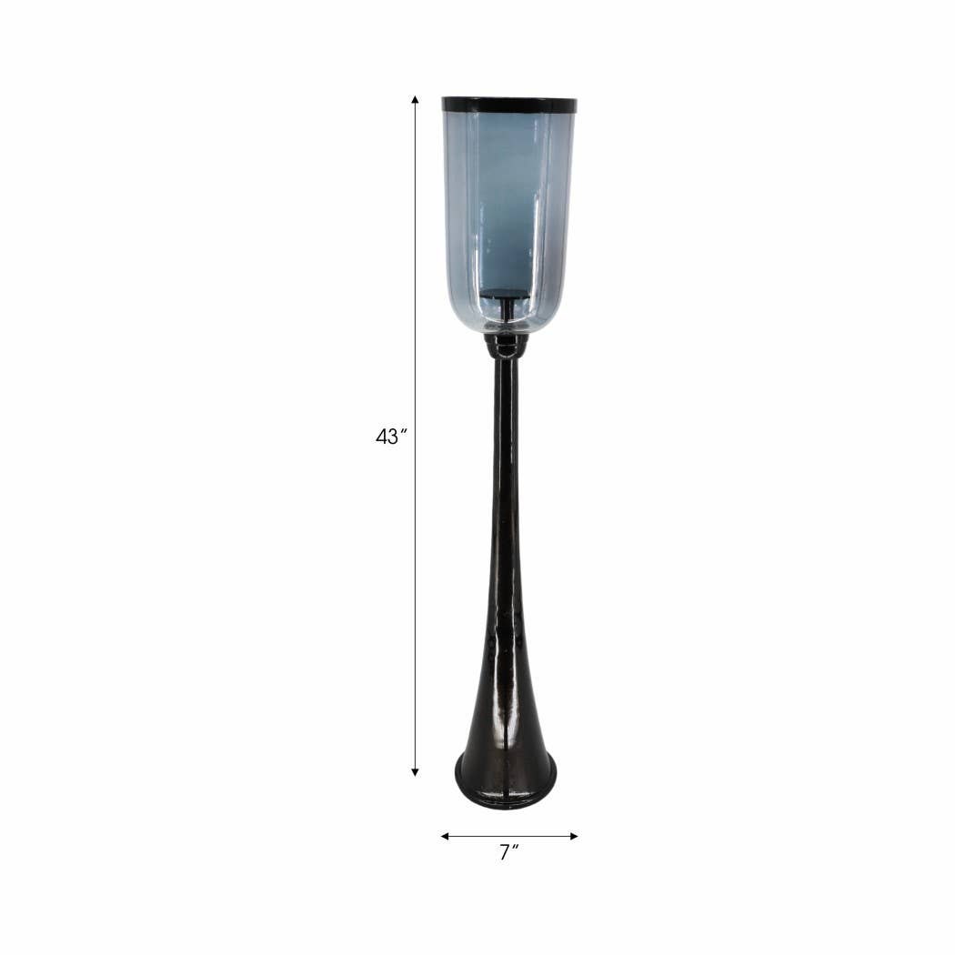 Candle Holder - Black Metal Frame Glass Hurricane, 43 in.