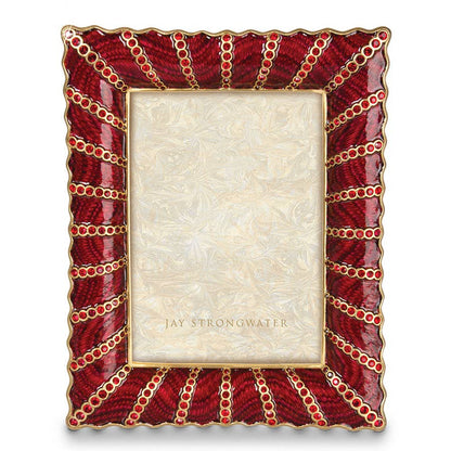 Jay Strongwater Blair Ruffled Edge 5" x 7" Swarovski Crystal Enamel Picture Frame, Ruby
