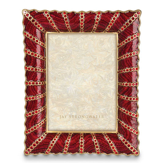 Jay Strongwater Blair Ruffled Edge 5" x 7" Swarovski Crystal Enamel Picture Frame, Ruby