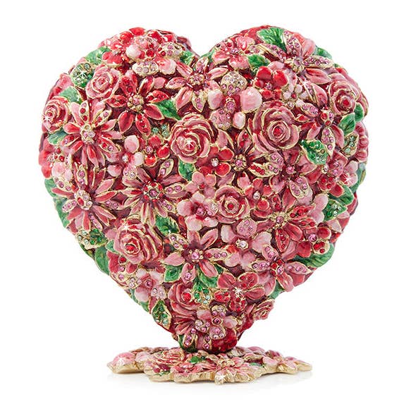 Jay Strongwater Chloe Floral Heart Flower Crystal Enamel Gold-Finished Tabletop Object