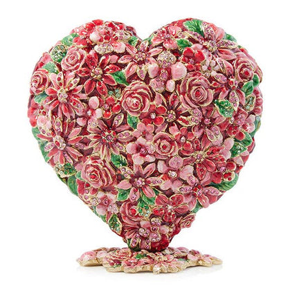 Jay Strongwater Chloe Floral Heart Flower Crystal Enamel Gold-Finished Tabletop Object