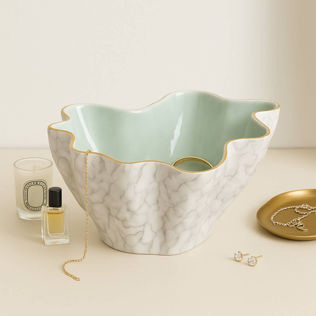 Decorative Bowl - Gray/Green Porcelain Modern Wavy, 16 in.