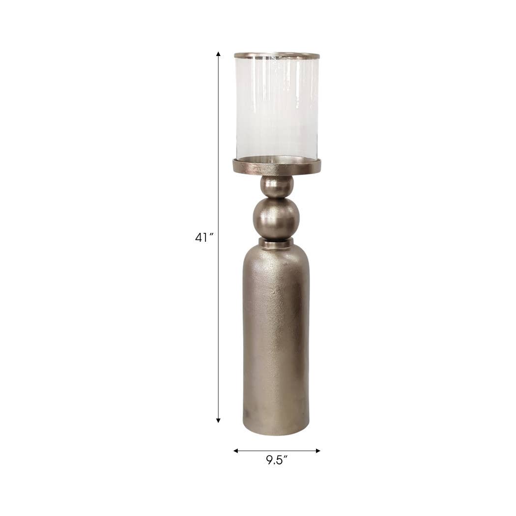 Candle Holder - Silver Metal Removable Hurricane, 41 in.
