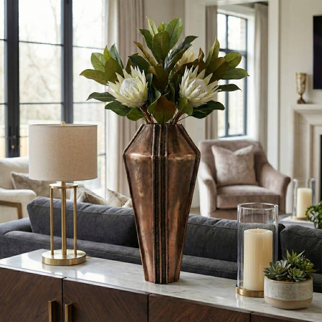Decorative Vase - Bronze Metal Textured Design, 22 in.
