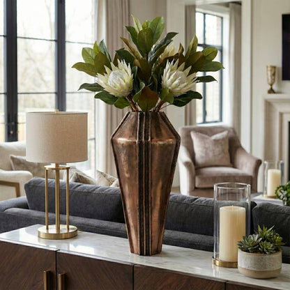 Decorative Vase - Bronze Metal Textured Design, 22 in.