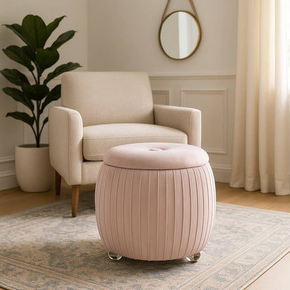 Storage Stool - Pink Wood Round with Cushioned Seat, 18 in.