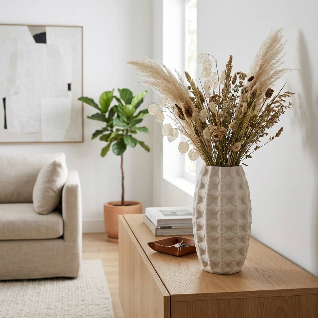 Decorative Vase - Beige Porcelain 3D Printed, 12 in.