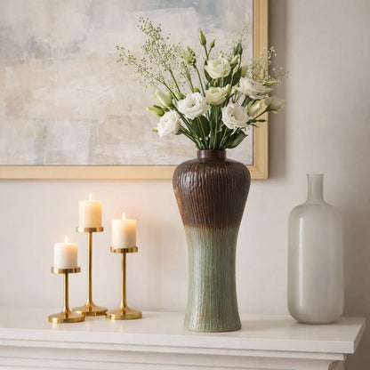 Floor Vase - Brown/Green Ceramic Small Silhouette, 20 in.