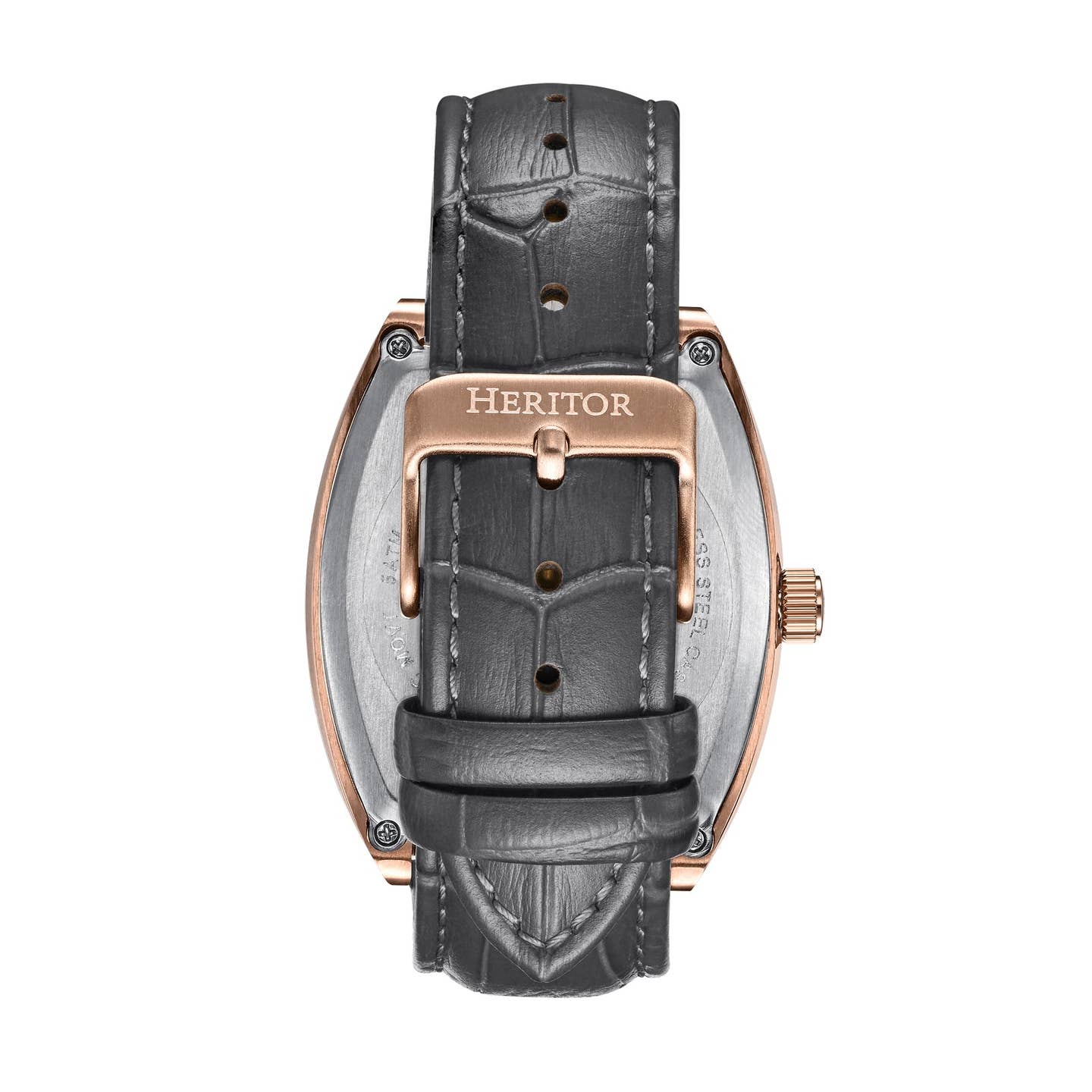 Heritor Masterson Men's Automatic Semi-Skeleton Leather Watch, Rose Gold/Grey