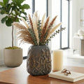 Decorative Vase - Bronze Ceramic Geometric Textured, 13 in.