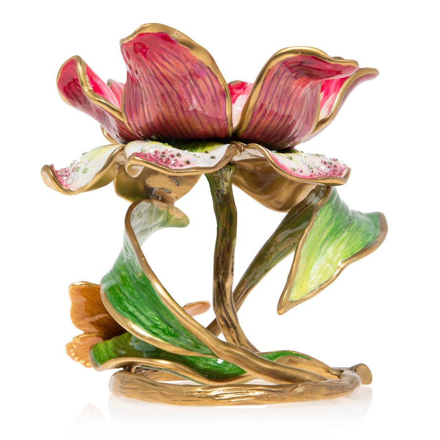 Jay Strongwater Aimee Floral 7" Pillar Candle Holder, Leaf Swarovski Crystal Enamel