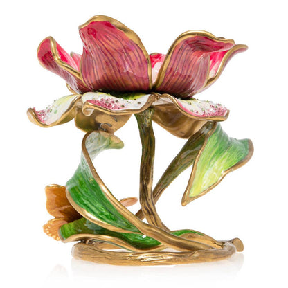 Jay Strongwater Aimee Floral 7" Pillar Candle Holder, Leaf Swarovski Crystal Enamel