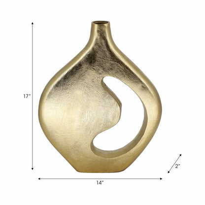 Decorative Vase - Gold Metal Sculptural Cutout, 17 in.