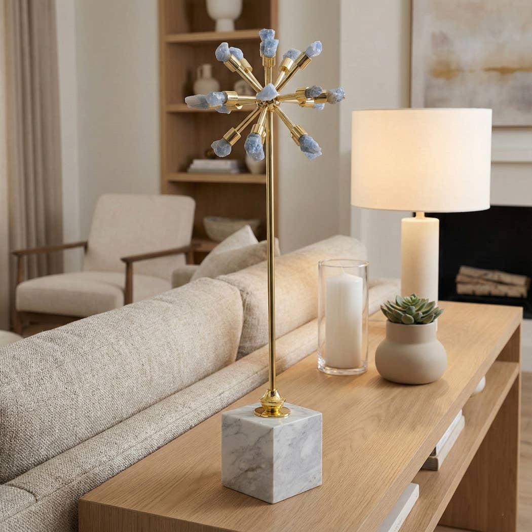 Sculpture - Blue Metal Starburst with Marble Base, 20 in.