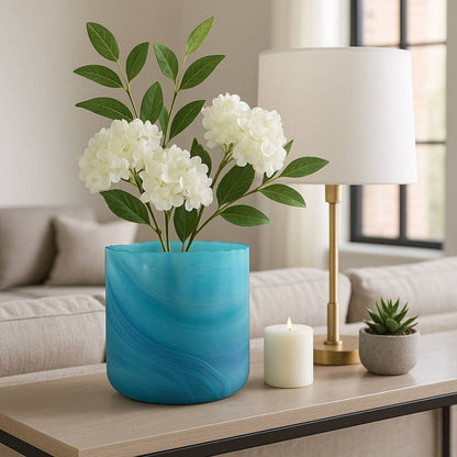 Decorative Vase - Blue Glass Swirl Coastal Pattern, 11 in.