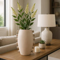 Decorative Vase - Ivory Ceramic Side Detailing, 15 in.