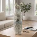 Decorative Vase - Gray Ceramic Ribbed Textured Design, 30 in
