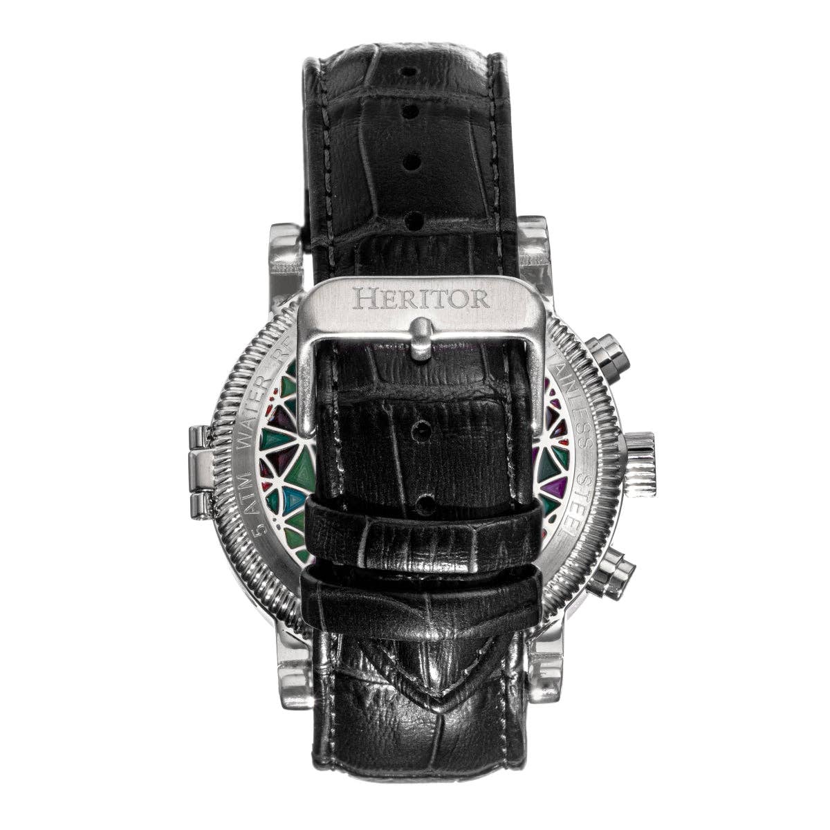 Heritor Legacy Men's Automatic Day-Date Leather Watch, Silver/Black