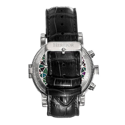 Heritor Legacy Men's Automatic Day-Date Leather Watch, Silver/Black