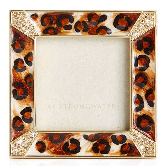 Jay Strongwater Leland Pavé Corner Leopard Print 2" Crystal Enamel Picture Frame, Amber Leopard