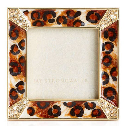 Jay Strongwater Leland Pavé Corner Leopard Print 2" Crystal Enamel Picture Frame, Amber Leopard
