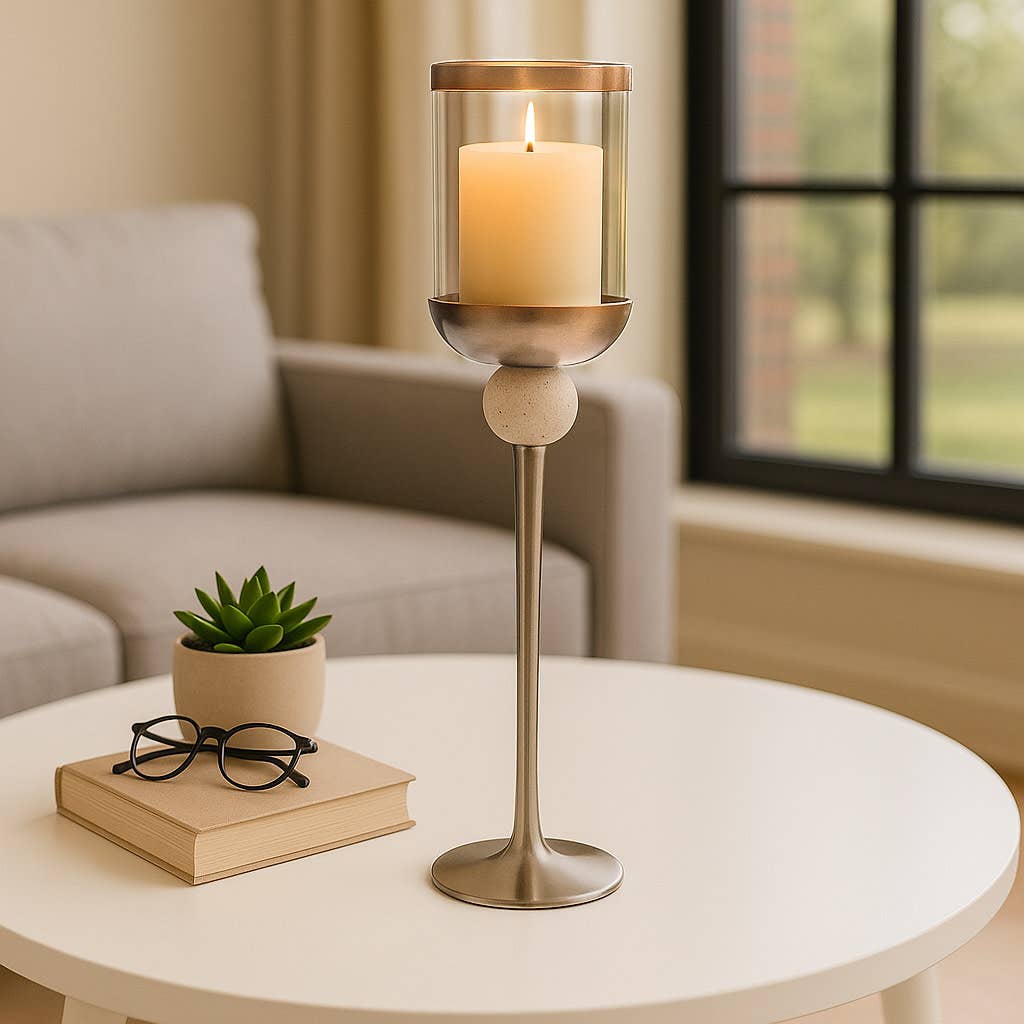 Candle Holder - Bronze Metal Small Floor Hurricane, 25 in.