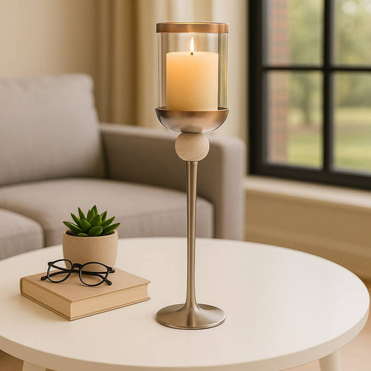 Candle Holder - Bronze Metal Small Floor Hurricane, 25 in.