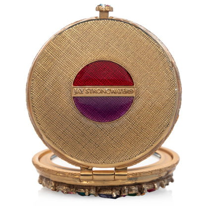 Jay Strongwater Helena Round Jeweled Compact Mirror, Star Swarovski Crystal Gold-Finished