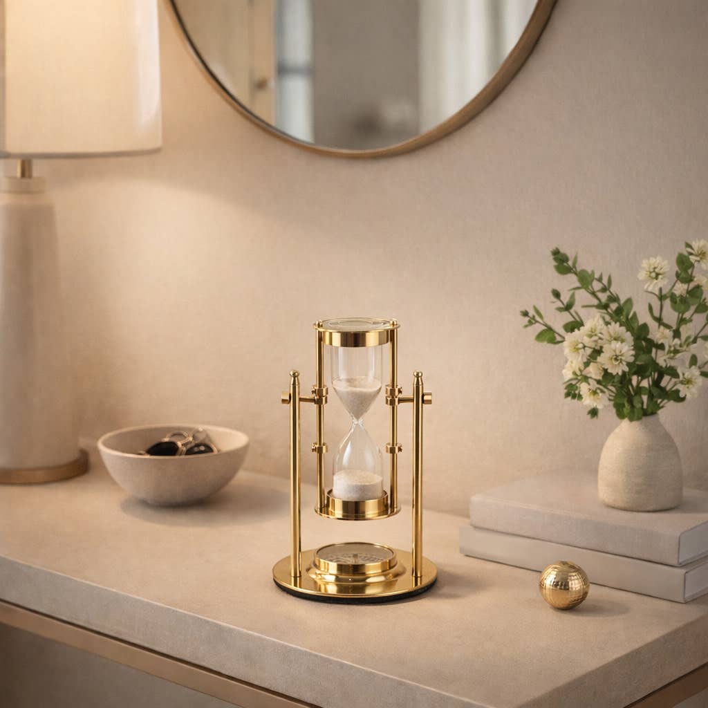 Hourglass Sandtimer - Gold Metal Decorative Frame, 8 in.
