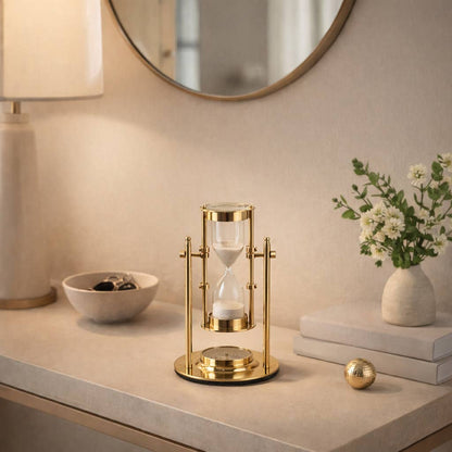 Hourglass Sandtimer - Gold Metal Decorative Frame, 8 in.