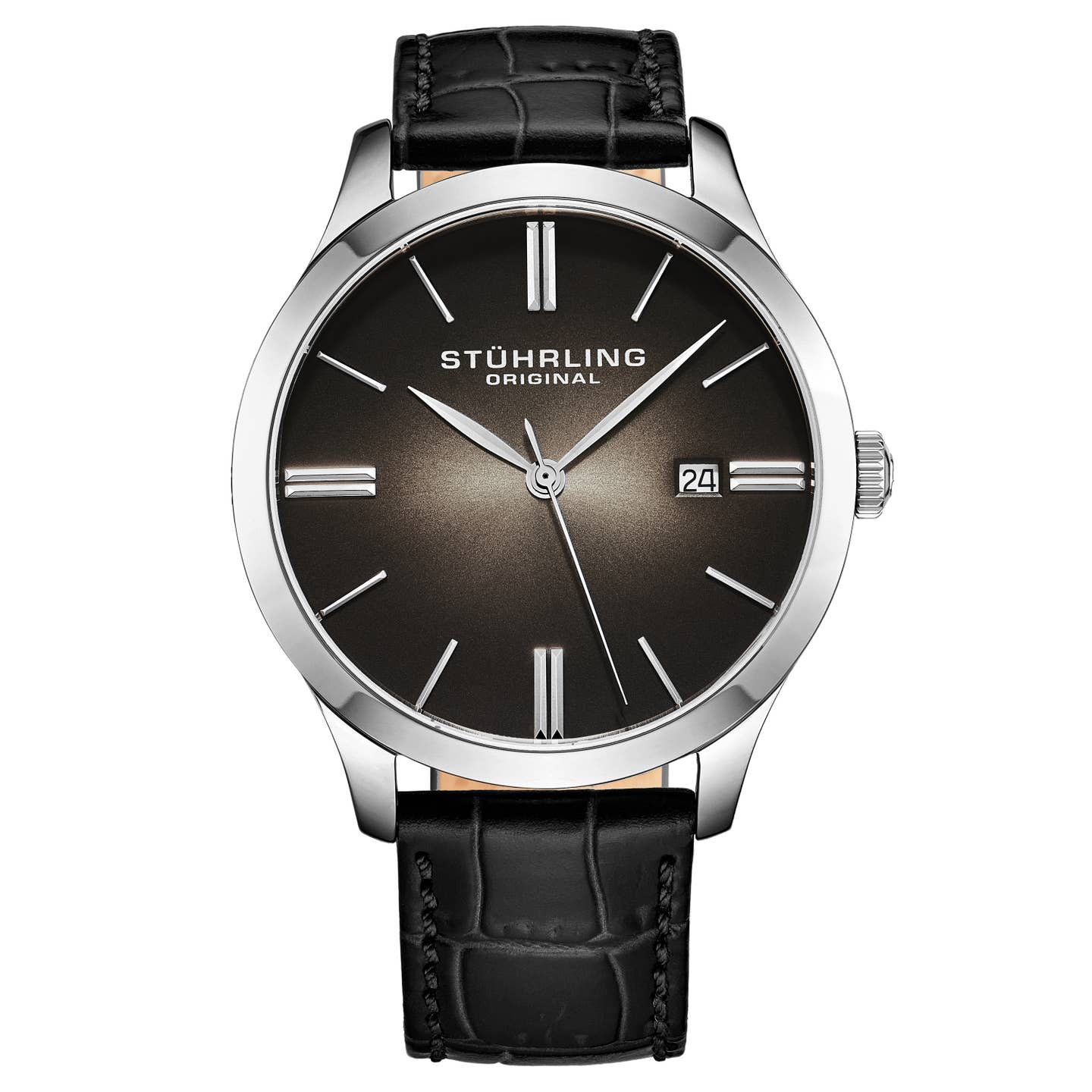 Stuhrling Original Men's Quartz Watch, Black Dial, Silver Case