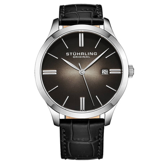 Stuhrling Original Men's Quartz Watch, Black Dial, Silver Case
