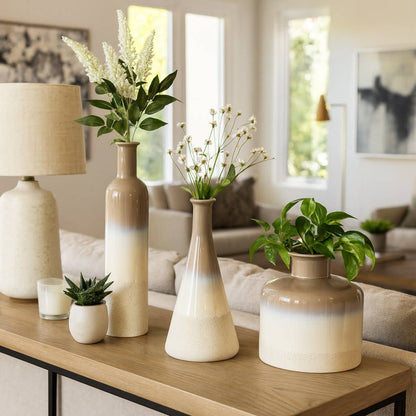 Decorative Vases Set of 3 - Tan Ceramic Bottles, 21/16/11 in
