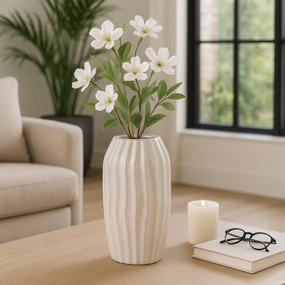 Decorative Vase - Ivory Ceramic Sculpted Floor, 12 in.