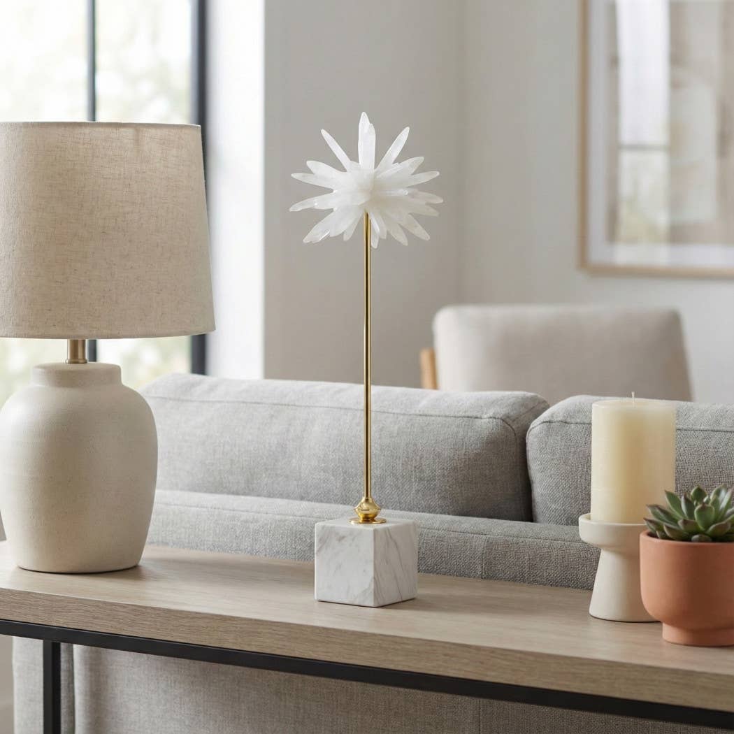 Sculpture - White Metal Starburst Crystal-Inspired, 20 in.