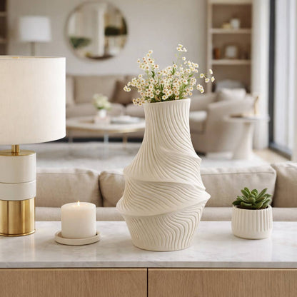 Decorative Vase - Ivory Resin Sculptural Texture, 16 in.