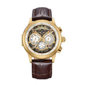 Authentic Heritor Apostle Leather Band Men's Automatic Day-Date Leather Watch, Brown/Gold