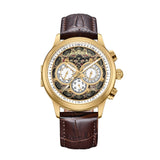 Authentic Heritor Apostle Leather Band Men's Automatic Day-Date Leather Watch, Brown/Gold