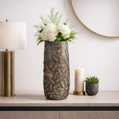 Decorative Vase - Bronze Ceramic Sculptural Textured, 19 in.