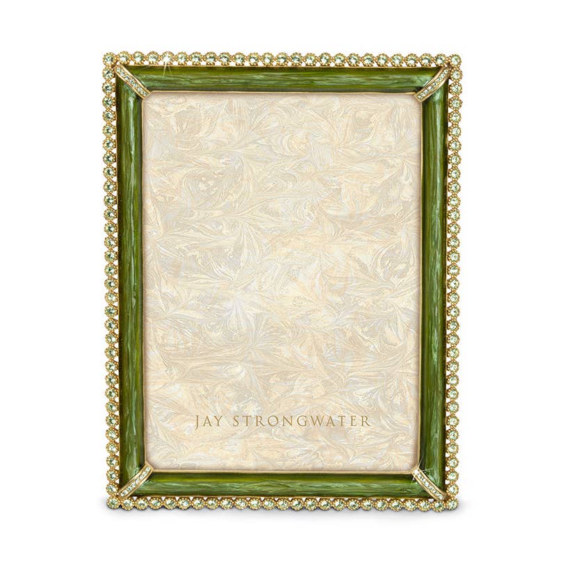 Jay Strongwater Lucas Stone Edge 5" x 7" Crystal Enamel Picture Frame, Leaf Green