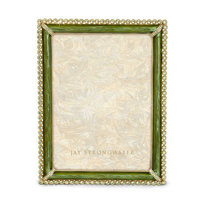 Jay Strongwater Lucas Stone Edge 5" x 7" Crystal Enamel Picture Frame, Leaf Green