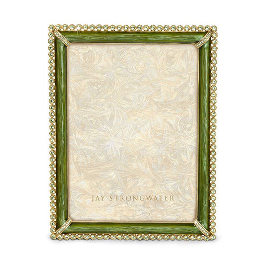 Jay Strongwater Lucas Stone Edge 5" x 7" Crystal Enamel Picture Frame, Leaf Green